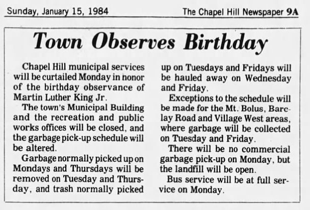 Chapel Hill Garbage 1984